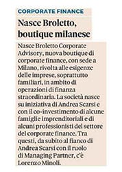 Broletto Corporate Advisory Press Release Il SOle 24 Ore 2021 03 18