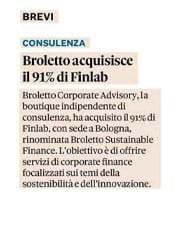 Broletto Corporate Advisory Press Release Il Sole 24 Ore 2022 11 09